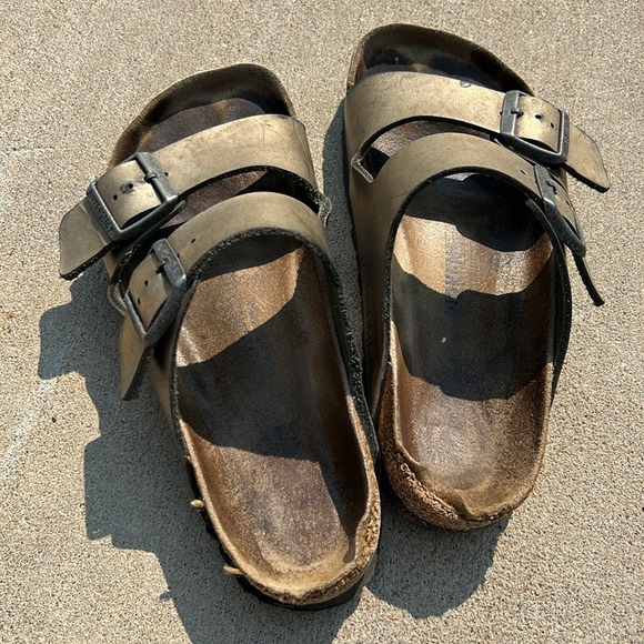 Birkenstock Arizona Graphite Gray Metallic Leather Sandals SZ 38 - Picture 2 of 6